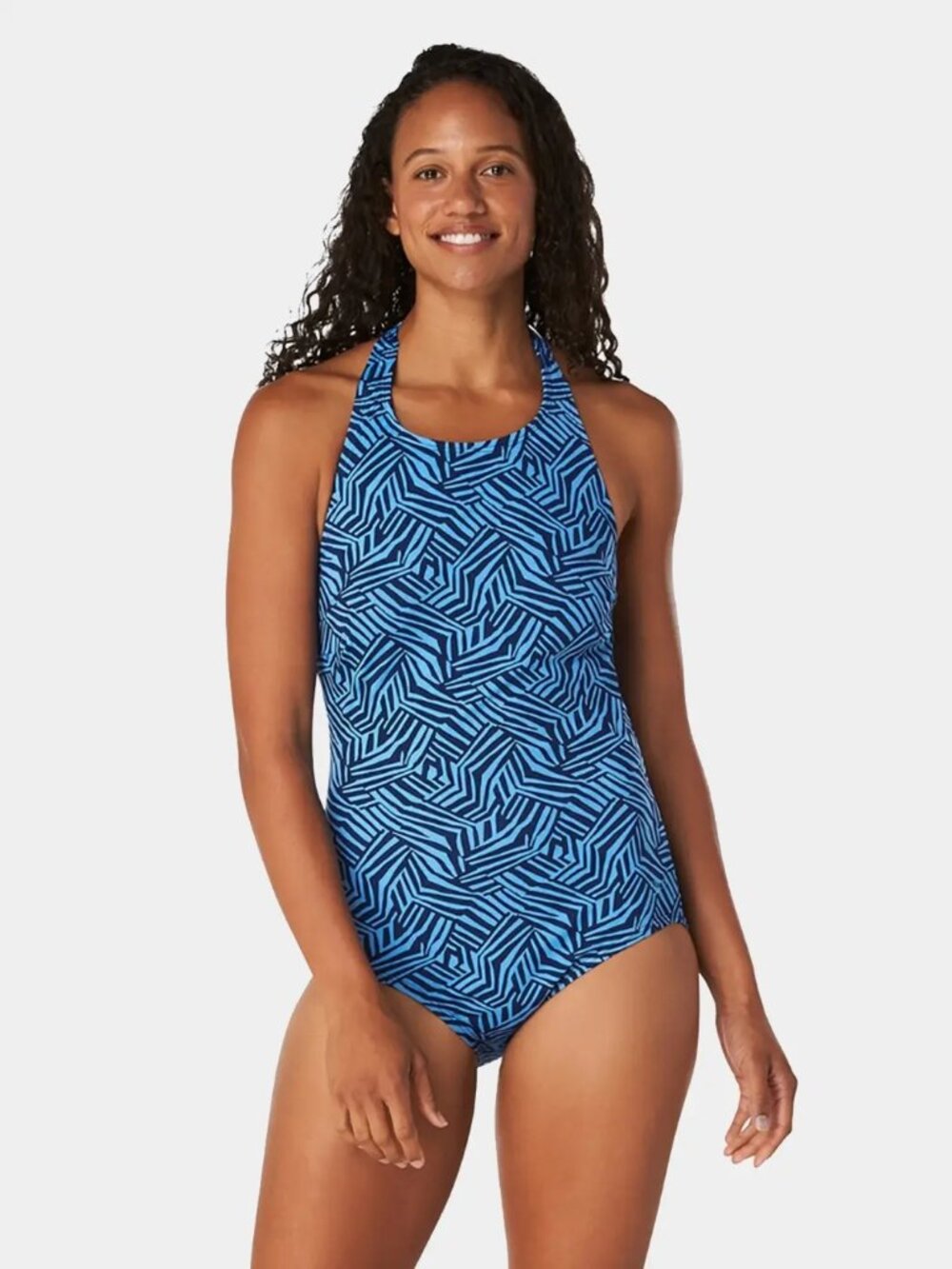 SPEEDO Eco Endurance One Piece Swimsuit Blue Geometric Print Swim Beach Women 12